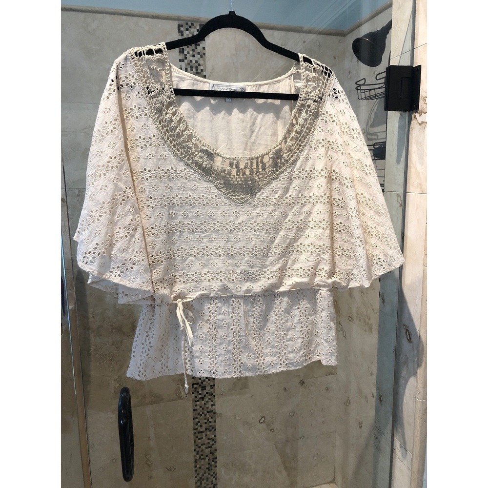 Beyond Vintage Blushed Lace Blouse Pink Peach Small Anthropologie Eyelet Top